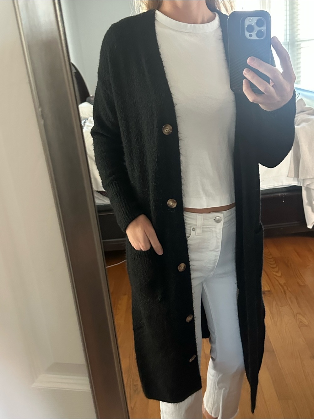 Victoria's Secret XS/S Black Long Button Front Oversized Cardigan Duster